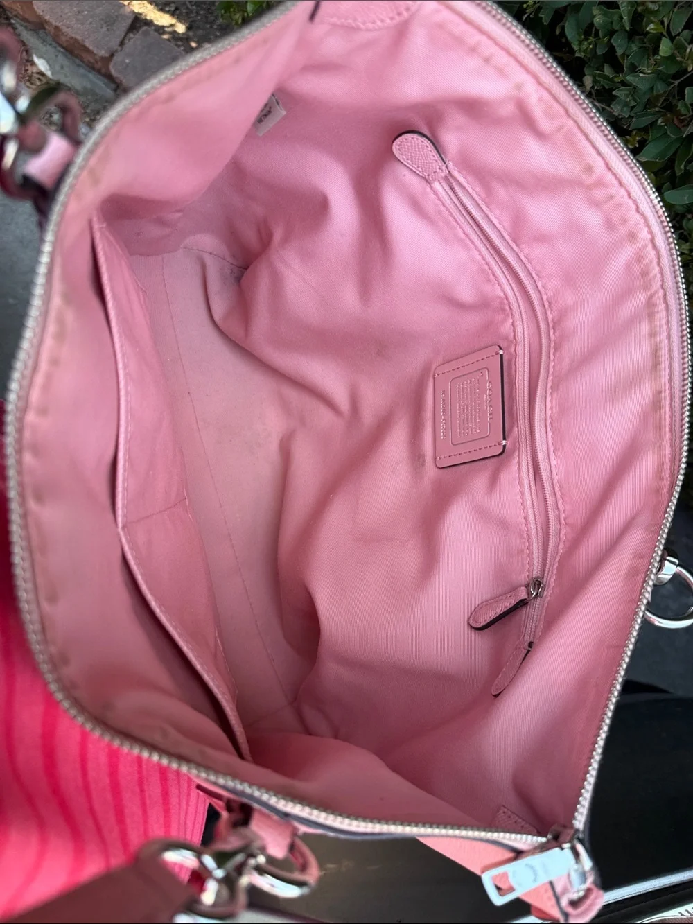 Coach Pink Leather Double-Handle Tote with Polished Hardware